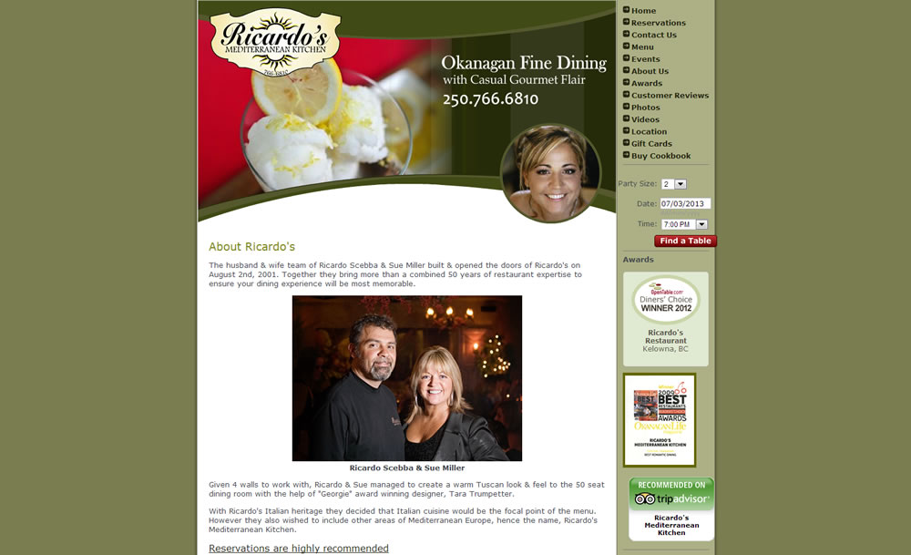 Ricardos.ca :: Restaurant Website